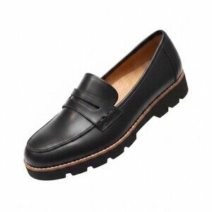 Vionic Cheryl II Women's Leather Lug Sole Penny Loafer Black 9W New